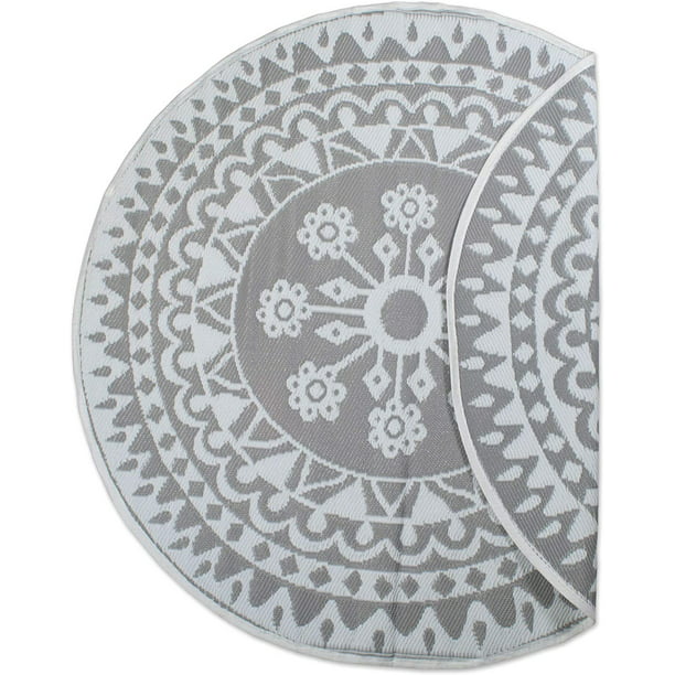 Taupe Floral 5 Round Picnic DII CAMZ10563 Contemporary Indoor/Outdoor Lightweight Reversible Fade Resistant Area Rug Deck Beach Camping & BBQ Great For Patio Backyard